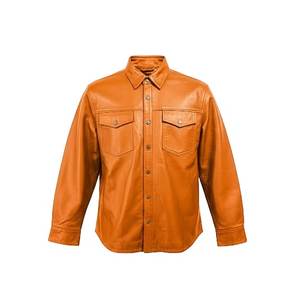 Camisa de Trabajo de Cuero Naranja para Hombre, Manga Larga, Cuello con Botones, Estilo Casual, Color Sólido, para Otoño - Product Image 3