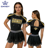 Tenue de cheerleading unique en spandex, style compétition pour femmes, manches courtes, ensembles avec cristaux, jupes de danse