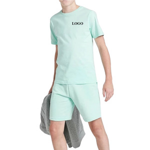 Ensemble unisexe en coton 2 pièces T-shirt et short Col rond Manches courtes Couleur unie Respirant Tenue décontractée d'été - Product Image 1