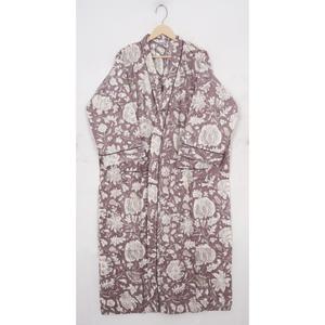 Magnifique kimono long en coton tissé à la main, luxueux, avec ceinture à nouer, robe de nuit pour femmes, imprimé floral - Product Image 1