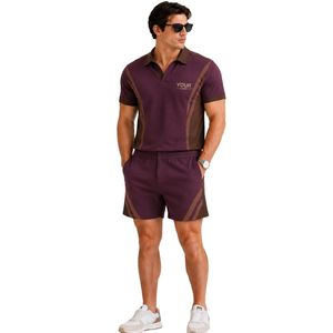 Conjunto de Camiseta Polo y Pantalones Cortos para Hombre en Borgoña y Marrón, Atuendo Casual Premium de Dos Piezas para Verano, Ropa Deportiva con Logotipo Personalizado - Product Image 1