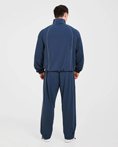 Dernier design OEM personnalisé, ensemble 2 pièces homme : veste coupe-vent marine entièrement zippée et pantalon avec passepoil, survêtement de sport - Product Image 2