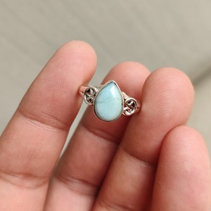 Bague en larimar naturel, argent sterling 925, cabochon en forme de larme, bijoux en pierres précieuses faits à la main - Product Image 5