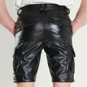 กางเกงขาสั้นหนังแท้สไตล์คลับแวร์ คุณภาพสูงสำหรับผู้ชาย กางเกงขาสั้นหนังสำหรับฤดูร้อนและฤดูใบไม้ร่วง แบบเรียบย้อมสีสำหรับผู้ใหญ่ สามารถสั่งทำได้ - Product Image 2
