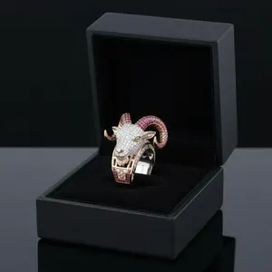 Anillo de Lujo de Plata de Ley 925 con Moissanita VVS Color D, Diseño de Cabra Malvada, Estilo Hip Hop, Joyería Iced Out Bling con Gema para Hombre, Regalo - Product Image 1