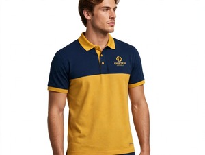 Camisa de Golf para Hombre, Sólida, Transpirable, con Bolsillo, Manga Corta, Cuello con Botones, 100% Poliéster, Azul Marino y Amarillo - Product Image 4