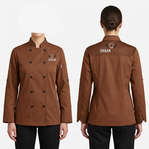 Uniforme de chef pour femme, 240 GSM, sergé en polycoton, couleur prune, double boutonnage, logo brodé personnalisé, manches longues, coupe premium - Product Image 5