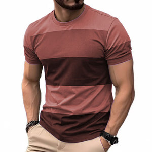 <b>Men</b>’s <b>Striped</b> Print <b>T</b>-<b>Shirt</b> – O-Neck Short Sleeve Regular Fit 100% Polyester Casual Sportswear Top for Wholesale Manufacturing - Product Image 2
