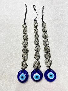 Adorno Colgante de Piritas Naturales Hechas a Mano con Ojo Turco Azul, Protección Nazar, Decoración de Pared de Cristal Feng Shui para el Hogar, Venta al por Mayor - Product Image 2