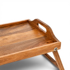 Plateau de petit-déjeuner en bois artisanal avec pieds pliables |   Plateau de service multifonctionnel pour ordinateur portable au lit |   Design rustique pour mariage et anniversaire - Product Image 2