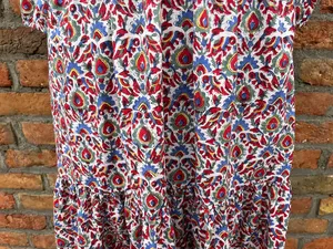 Vestido Midi Bohemio de Algodón Hecho a Mano en India, con Estampado Floral, Cuello en V, Informal, para Fiesta, Talla Grande, Artesanal - Product Image 3