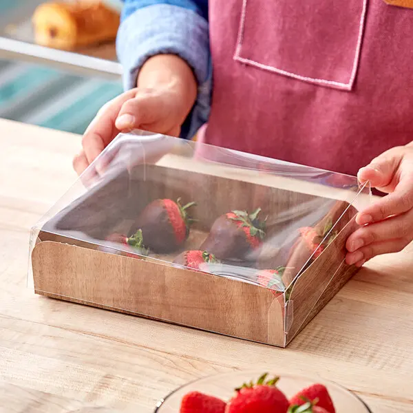 Braunes Holzmuster große quadratische Boxen zum Mitnehmen mit durchsichtigen Abdeckungen zum Verpacken von Fleisch und Kekse zu beliebtem Preis