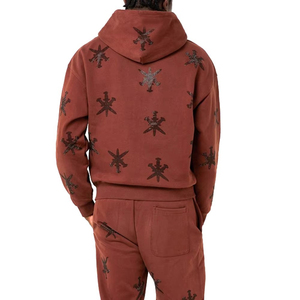 Men's Red Star Print Tracksuit <b>Hoodie</b> Full Zipper Sweatshirt With Side Pockets Casual Autumn Wear 100% Cotton Regular Fit - Product Image 2