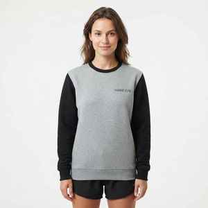 Women's Color <b>Block</b> O-Neck Sweatshirt Regular Fit Cotton Blend Knitted Casual Autumn Wear Black Gray Long Sleeve - Product Image 3