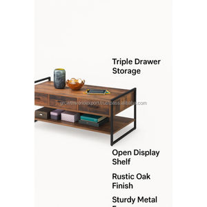 Console TV industrielle moderne en bois avec tiroirs de rangement et étagère ouverte, en bois de manguier de qualité supérieure, pour salon, chambre et appartement - Product Image 6