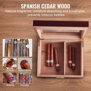 Humidor per Sigari Artigianale in Legno di Cedro Spagnolo, Scatola da Scrivania per Sigari con Coperchio in Vetro e Umidificatore, Tecnica di Laccatura - Product Image 3