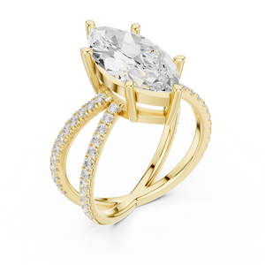Classic <b>Split</b> Shank 14K Yellow Gold IGI Certified Lab Grown Diamond 3.5 CT Marquise Cut Anniversary Wedding Engagement Halo <b>Ring</b> - Product Image 5
