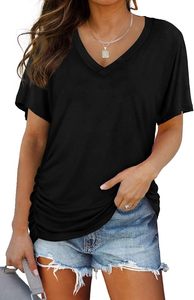 T-shirts pour femmes 100% Coton Haute Qualité, Tricotés Teints Unis, Manches Courtes, Col en V, Coupe Ample, Sport, 2026 - Product Image 4