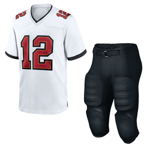 Unisex American Football Uniform White Jersey Red 12 Number Black <b>Padded</b> Pants V-<b>Neck</b> Short Sleeve Athletic Fit Quick Dry - Product Image 1