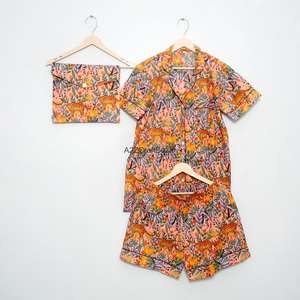 Ensemble de pyjama court élégant pour femme, imprimé floral, col en V, 100% coton pur, respirant, doux, fermeture à cordon, été - Product Image 5