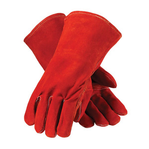 Samroz Pair <b>Long</b> Cuff Leather Cotton Lined Safety Welding <b>Gloves</b> Heat Protective Resistant Supplier Price - Product Image 1