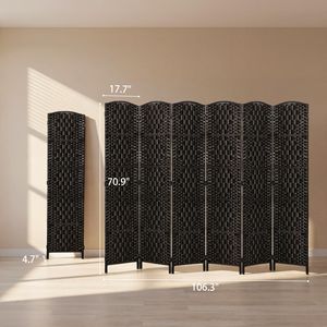 Divisorio Pieghevole a 6 Pannelli per la Privacy, Altezza 6FT, Portatile, in MDF Intrecciato, per Camera da Letto, Caffetteria, Stile Tradizionale - Product Image 3