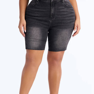 Shorts de mezclilla de verano de talle alto, pierna recta, estampados, sexys, elásticos, talla grande, con lavado arena, con botones y cremallera, de secado rápido para mujer - Product Image 4