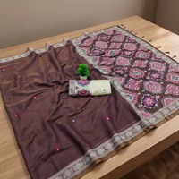 Saree Katun Ajrakh Dengan Motif Bunga Gaya Tradisional India Pakistan Pakaian Kasual Wanita Bebas Kerut