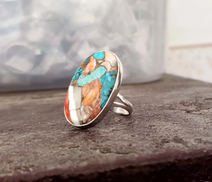 Bague artisanale bohème en argent sterling 925 avec turquoise et cuivre, pour fiançailles, mariage ou anniversaire - Product Image 3