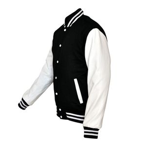 Chaquetas Varsity Personalizadas de Primera Calidad, Cuerpo de Lana Azul Marino, Mangas de Cuero Blanco - Product Image 1