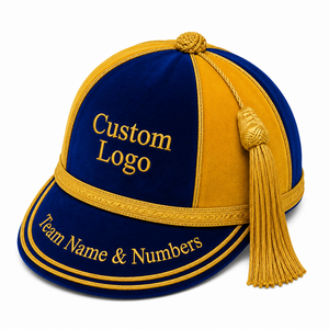Honours Custom Embroidered Embossed Velvet Cap <b>Navy</b> Blue Gold Trim Tassel Team Name Unisex Adjustable Sporty Four Seasons All - Product Image 1
