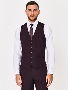 Traje de Tres Piezas para Hombre, Color Morado Oscuro, Lana y Poliéster, Corte Regular, Cuello de Solapa, Antiarrugas, Estilo Ejecutivo - Product Image 3