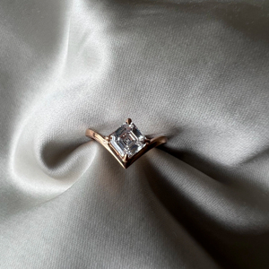 Asscher Cut Moissanite <b>Ring</b> <b>Split</b> Shank 18K White Gold Plated Engagement <b>Ring</b> Geometric Solitaire Diamond Alternative <b>Ring</b> - Product Image 1