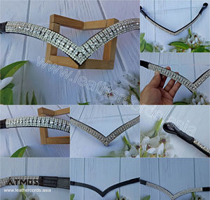 Fronture de luxe en cuir pour cheval, ornée de cristaux en V et de strass multi-rangs, pour bride et équipement d'équitation - Product Image 4