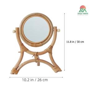 กระจกแต่งหน้าแบบตั้งโต๊ะหวายพร้อมขาตั้งสามขาที่มั่นคงและสะท้อนภาพคมชัดหมุนได้อย่างราบรื่น - Product Image 6