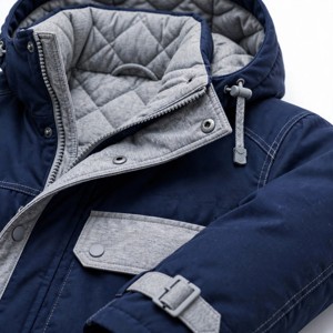 <b>Men's</b> Royal Blue Solid Front Logo Hooded <b>Long</b> Puffer <b>Jacket</b> Waterproof Autumn Zipper Closure Polyester Fleece Lining - Product Image 6