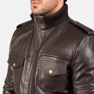 <b>Men's</b> Genuine <b>Leather</b> <b>Jacket</b> Stand Collar Zipper Closure Black <b>Leather</b> Premium quality Heated Windproof <b>Leather</b> <b>Jacket</b> 2027 - Product Image 3