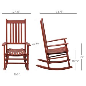 Sedia a dondolo rustica in legno con schienale alto, colore rosso vino, per patio e giardino - Product Image 3