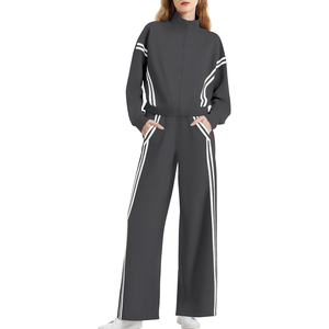 Ensemble de survêtement bleu pour femme, manches longues, style sportif, avec fermeture éclair rayée, coupe ample, 100 % polyester, idéal pour le printemps - Product Image 6