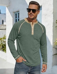 Men's Long Sleeve <b>Henley</b> T-Shirt Raglan Sleeve Contrast Trim Knitted Casual Solid Color O-Neck Regular Fit Eco-Friendly - Product Image 2