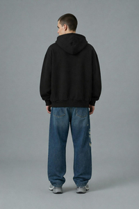 Sweat-shirt à capuche noir surdimensionné pour homme OEM ODM avec imprimé dragon rouge sur le devant, poche kangourou, style hip-hop, logo personnalisé - Product Image 5