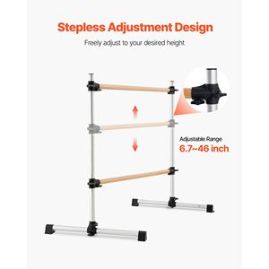 Barra da Ginnastica e Danza Portatile Autoportante Regolabile in Altezza in Legno di Faggio Doppio per Casa - Product Image 4