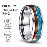 Bague en carbure de tungstène poli bombé de 8 mm avec incrustation turquoise et bois, flèche en or rose pour homme - Vente en gros