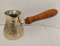 Ensemble cafetière et tasse en laiton doré turc, grec et arabe avec poignée en bois (éco-responsable 350 ml)