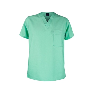 Unisex Green V-Neck <b>Scrub</b> Set With Pockets Hospital <b>Uniforms</b> Cotton Polyester Woven Fabric - Product Image 2
