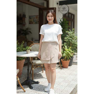 Faldas pantalón de pana color latte almendrado para mujer, elegantes faldas tipo suéter - Product Image 2