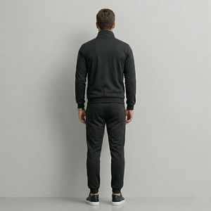 Men's Black <b>Tracksuit</b> Set Full Sleeve Stand Collar Zipper Closure Solid Color Casual Wear Polyester Material Autumn Style - Product Image 4