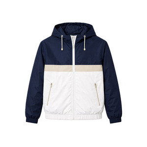 Blouson de course unisexe bleu marine et blanc à blocs de couleur, à capuche, avec fermeture éclair, décontracté, sportif, imperméable, respirant, léger, pour l'été - Product Image 4