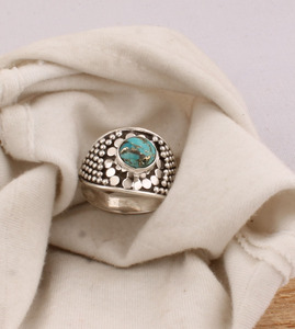Vintage Blue Copper <b>Turquoise</b> <b>Ring</b> 925 Sterling Silver Antique Style Victorian Design Blue Gemstone <b>Ring</b> for Women Artisan - Product Image 4