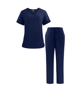 Conjunto de Uniformes Médicos para Hombre, Clásico, Manga Corta, Cuello en V, Top Elástico y Pantalones Rectos con Cintura Elástica - Product Image 5